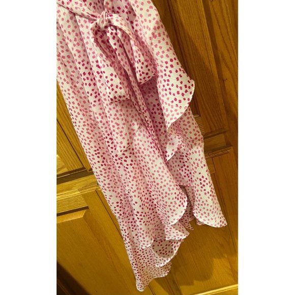 Express Pink Dot High Neck Halter Ruffle Asymmetrical Dress Waist Tie Size Small - Picture 7 of 10